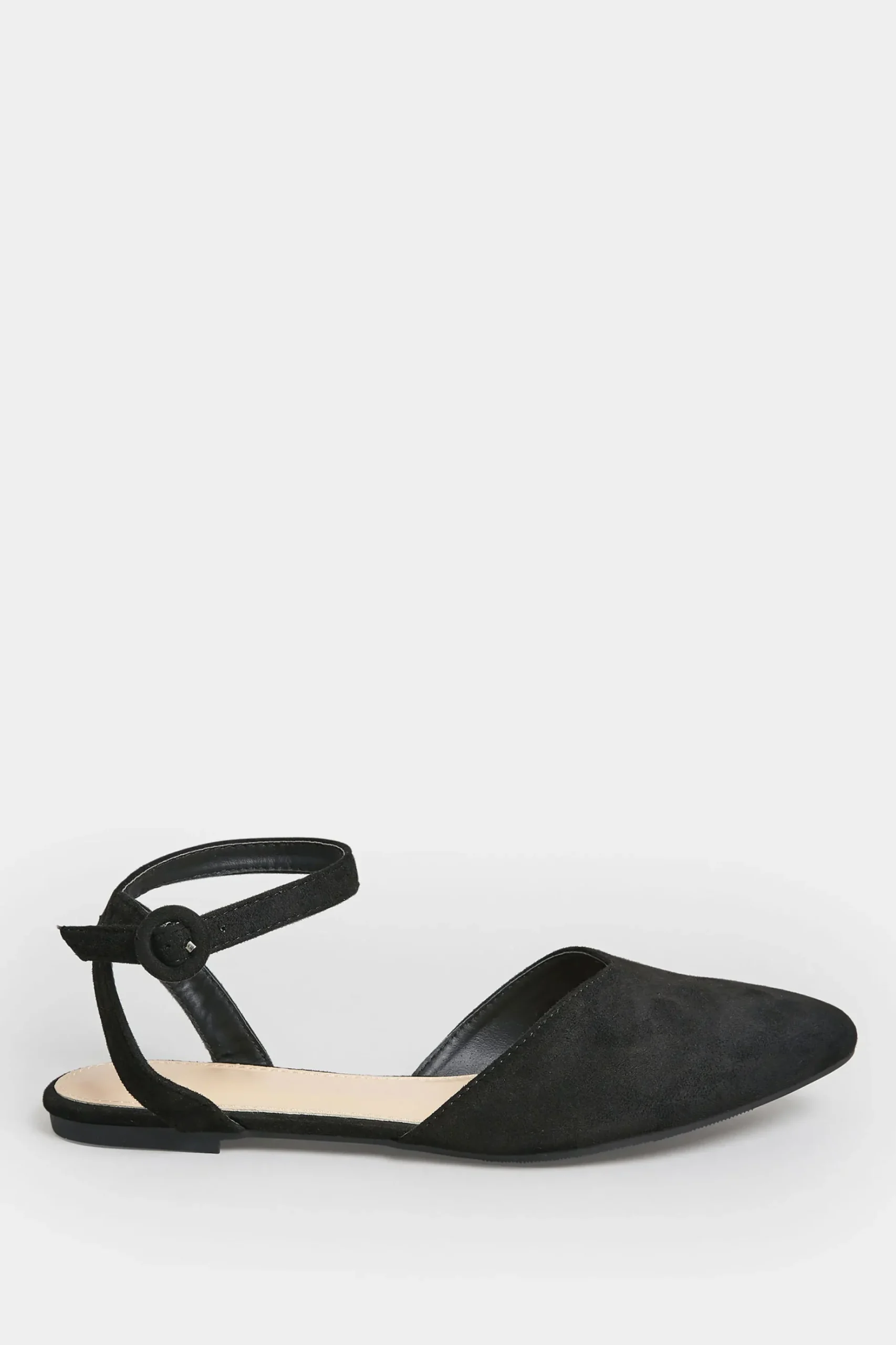 Pixiegirl Pixiegirl Black Faux Suede Two Part Pointed Ballerina Pumps In Standard Fit