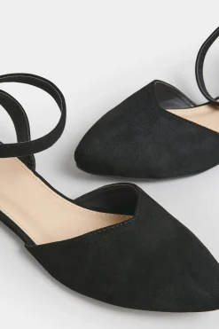 Pixiegirl Pixiegirl Black Faux Suede Two Part Pointed Ballerina Pumps In Standard Fit