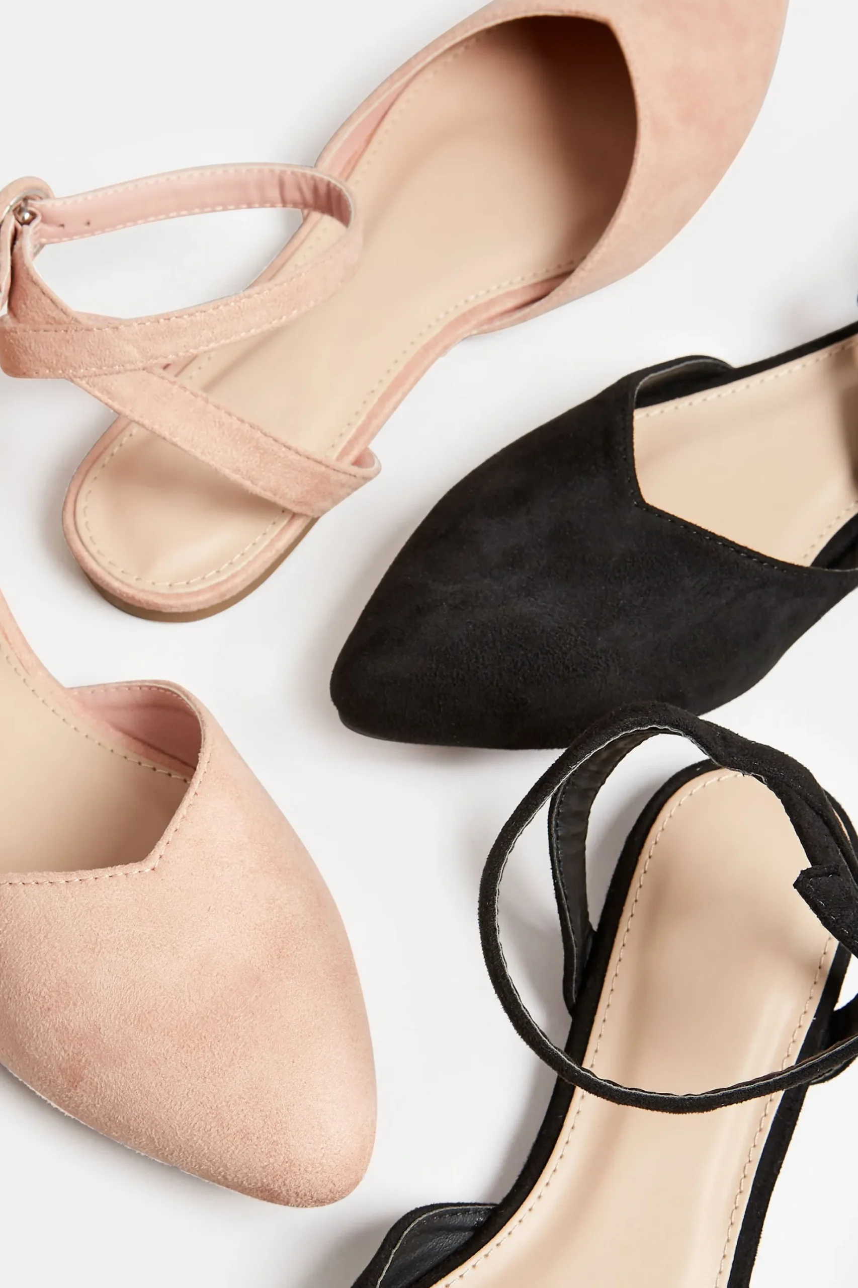Pixiegirl Pixiegirl Black Faux Suede Two Part Pointed Ballerina Pumps In Standard Fit