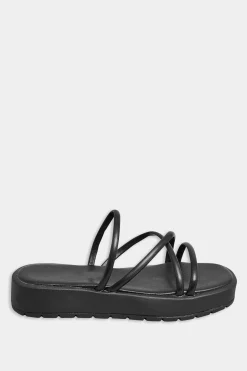 Pixiegirl Pixiegirl Black Strappy Flatform Sandals In Standard Fit