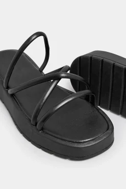 Pixiegirl Pixiegirl Black Strappy Flatform Sandals In Standard Fit