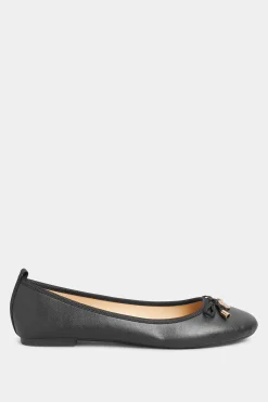 Pixiegirl Pixiegirl Black Faux Leather Bow Ballet Pumps In Standard Fit