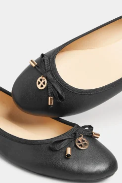 Pixiegirl Pixiegirl Black Faux Leather Bow Ballet Pumps In Standard Fit