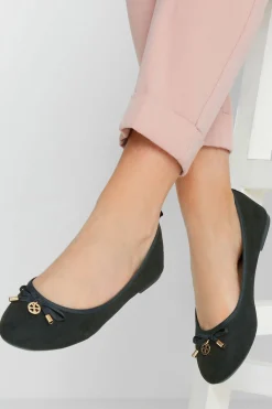 Pixiegirl Pixiegirl Black Faux Suede Bow Charm Ballet Pumps In Standard Fit