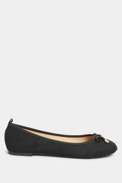 Pixiegirl Pixiegirl Black Faux Suede Bow Charm Ballet Pumps In Standard Fit