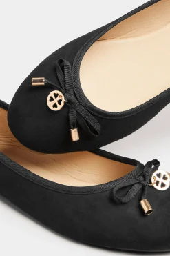 Pixiegirl Pixiegirl Black Faux Suede Bow Charm Ballet Pumps In Standard Fit