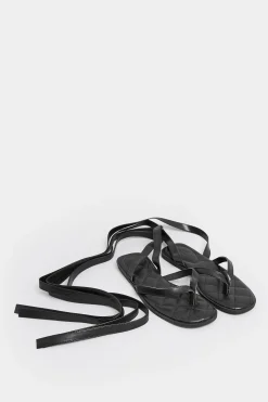 Pixiegirl Pixiegirl Black Ankle Strap Flat Sandals In Standard Fit