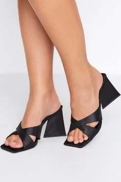 Pixiegirl Pixiegirl Black Satin Crossover Heeled Mules In Standard Fit