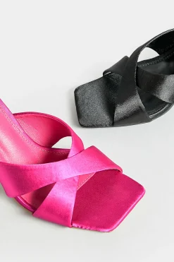 Pixiegirl Pixiegirl Black Satin Crossover Heeled Mules In Standard Fit