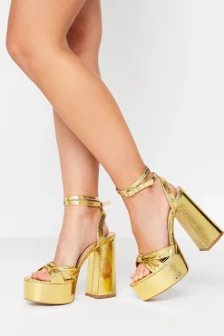 Pixiegirl Pixiegirl Gold Shine Platform Heels In Standard Fit