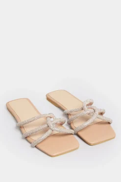 Pixiegirl Pixiegirl Nude Diamante Strap Mule Sandals In Standard Fit
