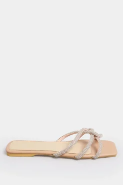 Pixiegirl Pixiegirl Nude Diamante Strap Mule Sandals In Standard Fit