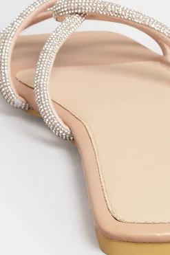 Pixiegirl Pixiegirl Nude Diamante Strap Mule Sandals In Standard Fit