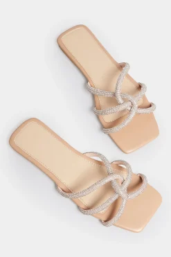 Pixiegirl Pixiegirl Nude Diamante Strap Mule Sandals In Standard Fit