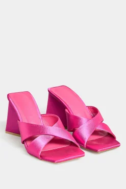 Pixiegirl Pixiegirl Pink Satin Crossover Heeled Mules In Standard Fit
