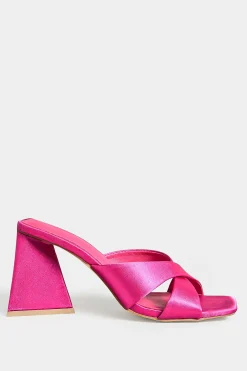 Pixiegirl Pixiegirl Pink Satin Crossover Heeled Mules In Standard Fit