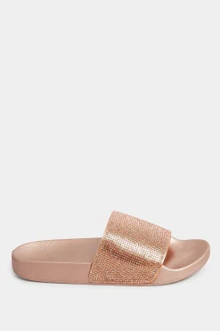 Pixiegirl Pixiegirl Rose Gold Diamante Sliders In Standard Fit