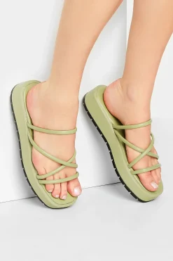 Pixiegirl Pixiegirl Sage Green Strappy Flatform Sandals In Standard Fit