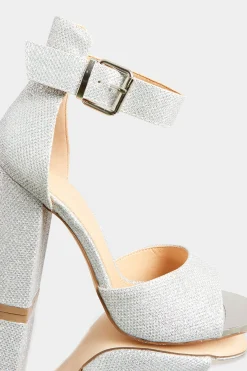 Pixiegirl Pixiegirl Silver Diamante Ankle Strap High Block Heels In Standard Fit
