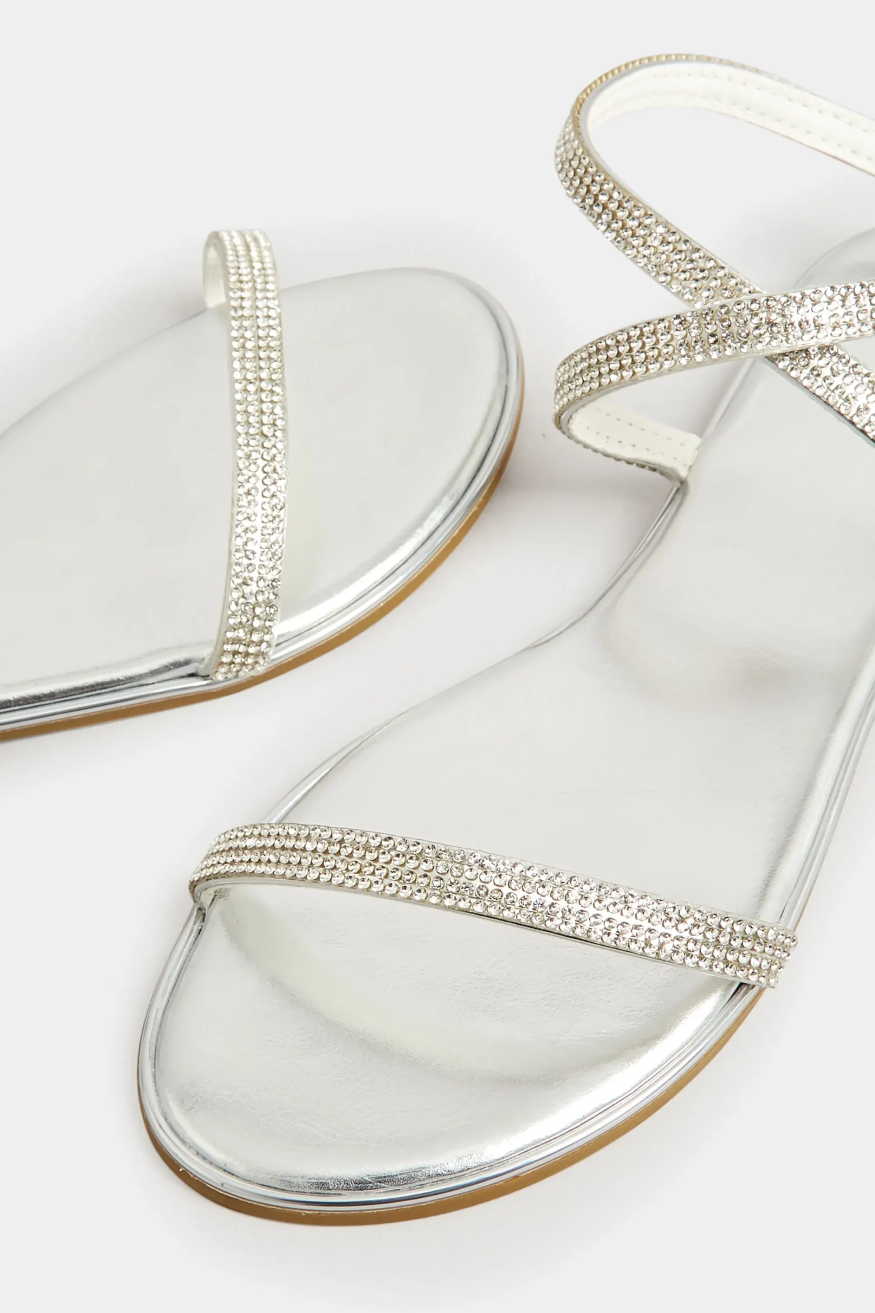 Pixiegirl Pixiegirl Silver Diamante Flat Sandals In Standard Fit