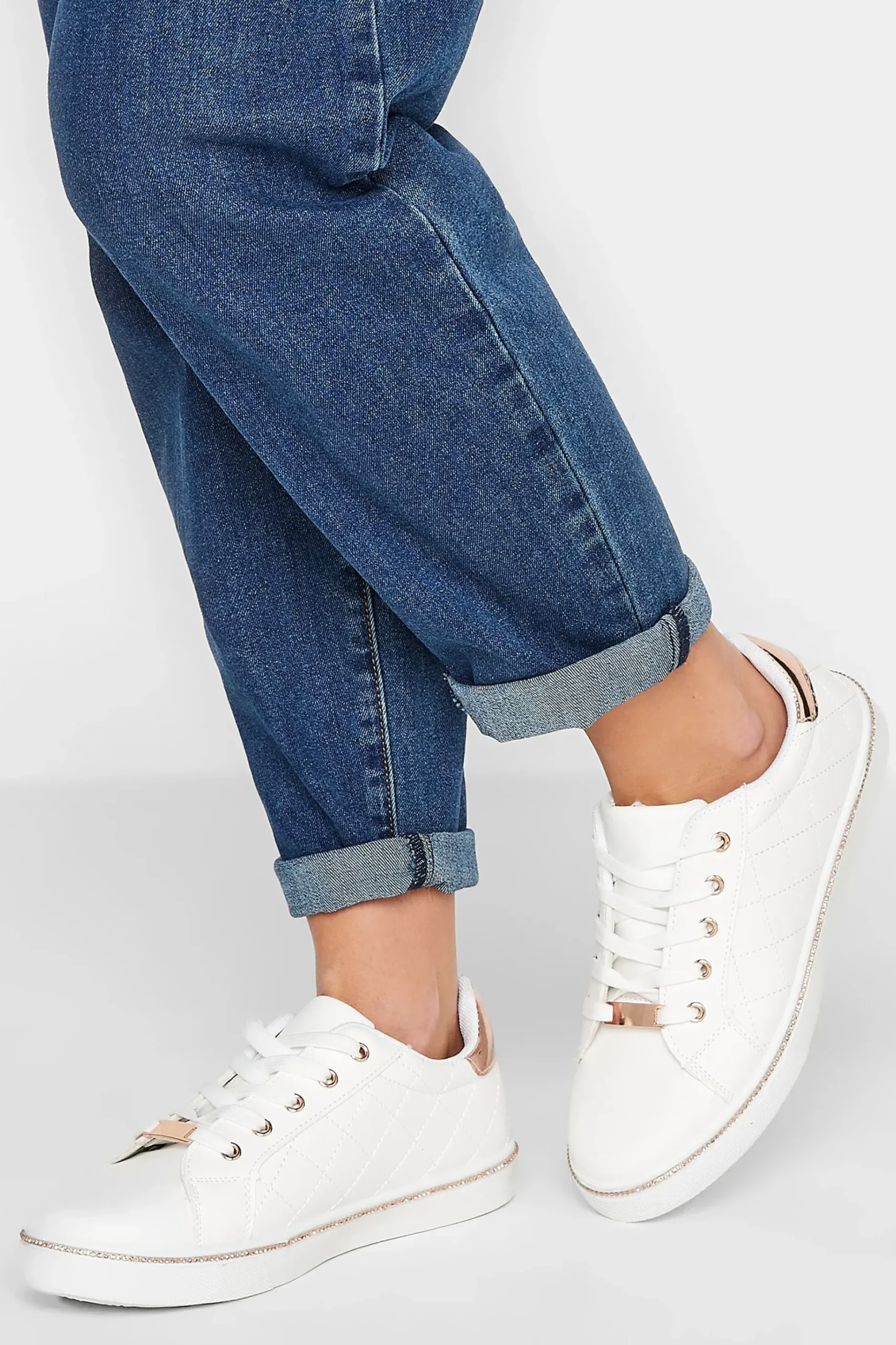 Pixiegirl Pixiegirl White & Rose Gold Quilted Diamante Trainers In Standard Fit