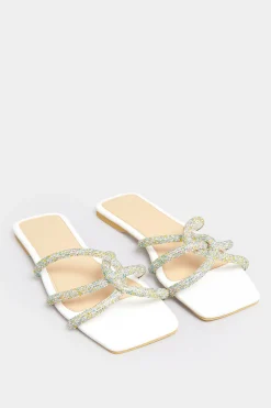 Pixiegirl Pixiegirl White Diamante Strap Mule Sandals In Standard Fit