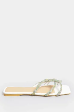 Pixiegirl Pixiegirl White Diamante Strap Mule Sandals In Standard Fit