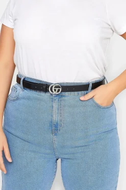 Yours Yours 2 Pack Black & Croc Print Initial Logo Belts