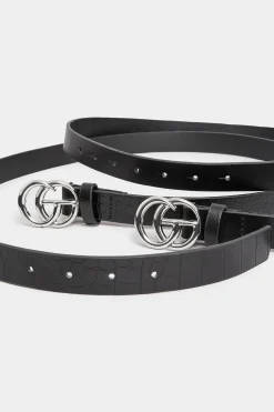 Yours Yours 2 Pack Black & Croc Print Initial Logo Belts