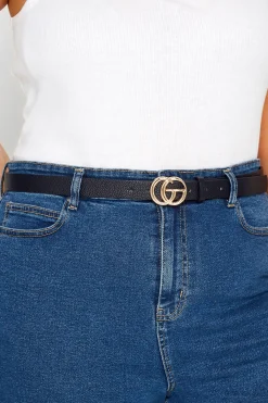 Yours Yours 2 Pack Black & Brown Double Hoop Belts