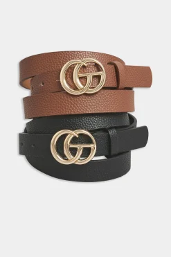Yours Yours 2 Pack Black & Brown Double Hoop Belts