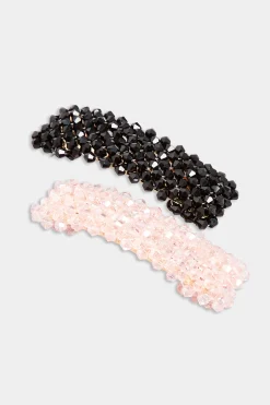 Yours Yours 2 Pack Black & Pink Cluster Crystal Hair Clips