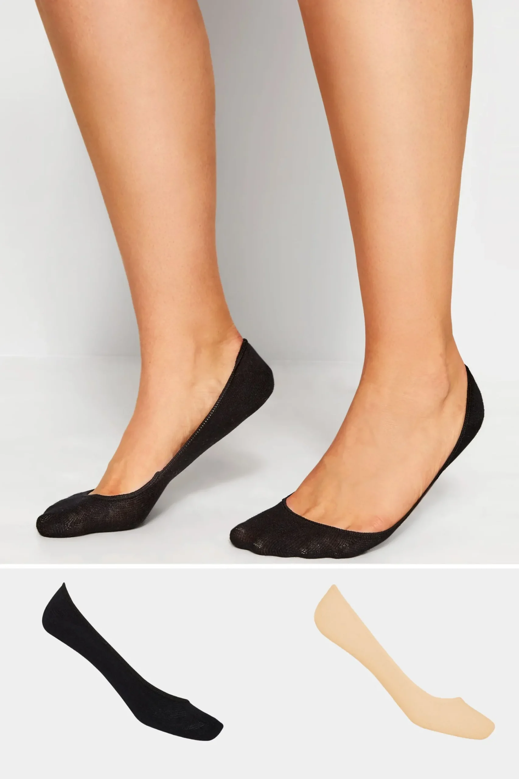 Yours Yours 2 Pack Black & Nude Footsie Socks