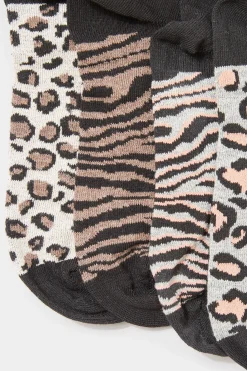 Yours Yours 4 Pack Black Animal Print Footbed Socks