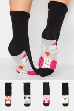 Yours Yours 4 Pack Black Animal Print Footbed Socks