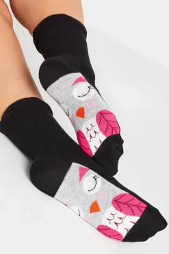 Yours Yours 4 Pack Black Animal Print Footbed Socks