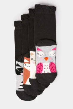 Yours Yours 4 Pack Black Animal Print Footbed Socks