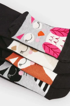 Yours Yours 4 Pack Black Animal Print Footbed Socks