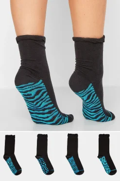 Yours Yours 4 Pack Black Animal Print Footbed Ankle Socks