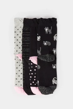 Yours Yours 4 Pack Black Cat Print Ankle Socks