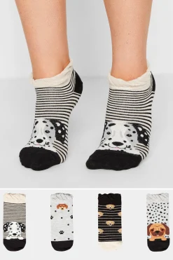 Yours Yours 4 Pack Black Dog Print Trainer Liner Socks