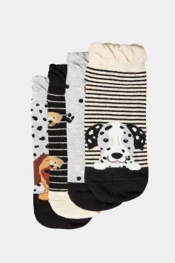 Yours Yours 4 Pack Black Dog Print Trainer Liner Socks