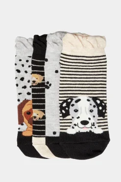 Yours Yours 4 Pack Black Dog Print Trainer Liner Socks