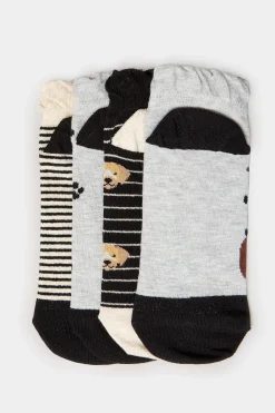 Yours Yours 4 Pack Black Dog Print Trainer Liner Socks
