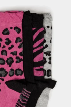 Yours Yours 4 Pack Black Mixed Animal Print Footbed Ankle Socks
