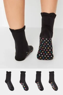 Yours Yours 4 Pack Black Patterned Footbed Ankle Socks