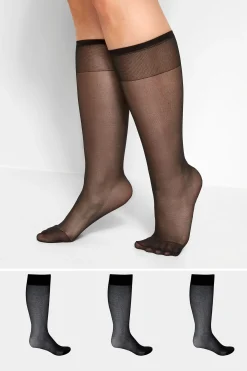 Yours Yours 3 Pack Black Sheer Knee High Socks