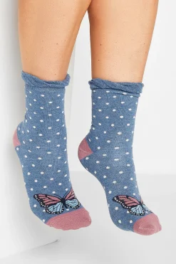 Yours Yours 4 Pack Blue Butterfly Print Ankle Socks