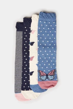 Yours Yours 4 Pack Blue Butterfly Print Ankle Socks