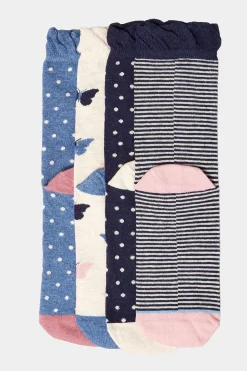 Yours Yours 4 Pack Blue Butterfly Print Ankle Socks